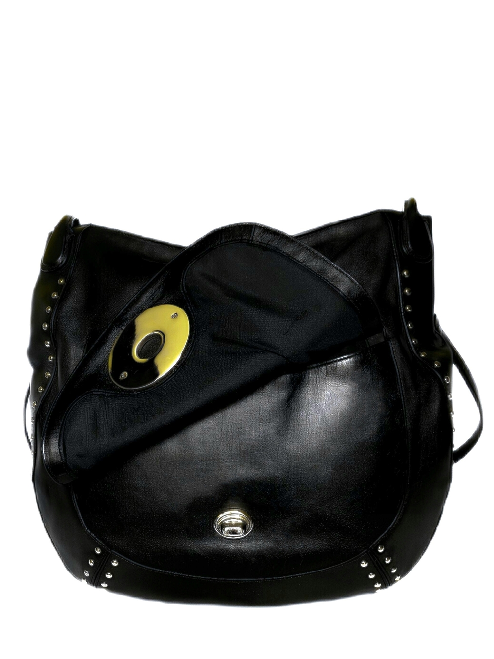 COACH STUDDED LEATHER CIRCLE HOBO BLACK - Picture 3 of 6